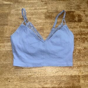 Light Blue Ribbed Lace Tank Top